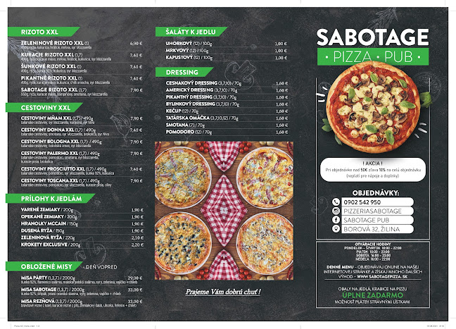 Opinii despre Sabotage Pizza Pub în Žilina - Gastronómia a pohostinstvo