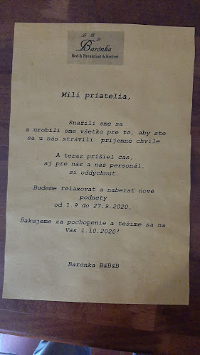 Opinii despre Baronka Bed&Breakfast&Bistrot în Betliar - Gastronómia a pohostinstvo
