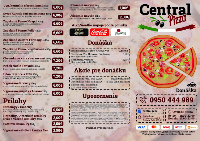 Opinii despre Central Pub Pizza&Kebab în Spišská Belá - Gastronómia a pohostinstvo