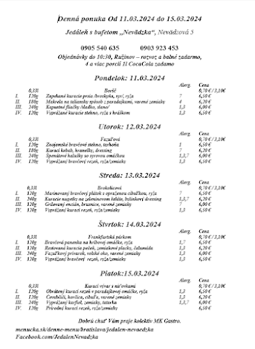 Opinii despre Jedáleň Nevädzka - obedy, denné menu, rozvoz Ružinov în Ružinov - Gastronómia a pohostinstvo