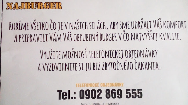 Opinii despre Najburger în Košice - Gastronómia a pohostinstvo